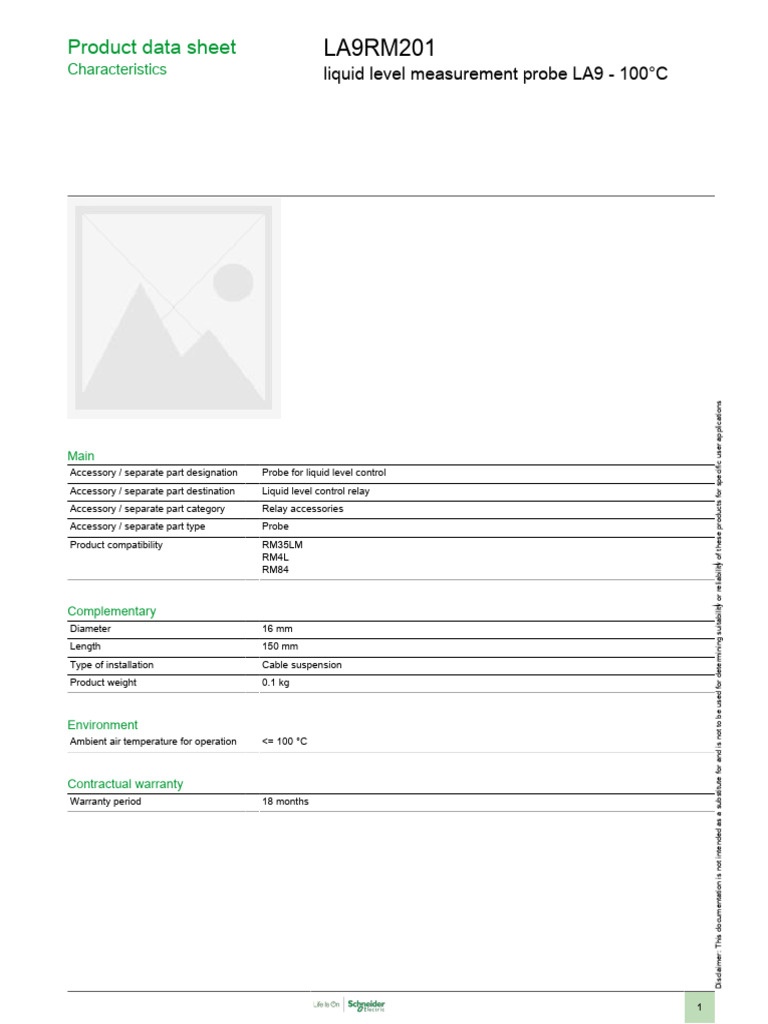LA9RM201 Liquid Level Probe Data Sheet | PDF