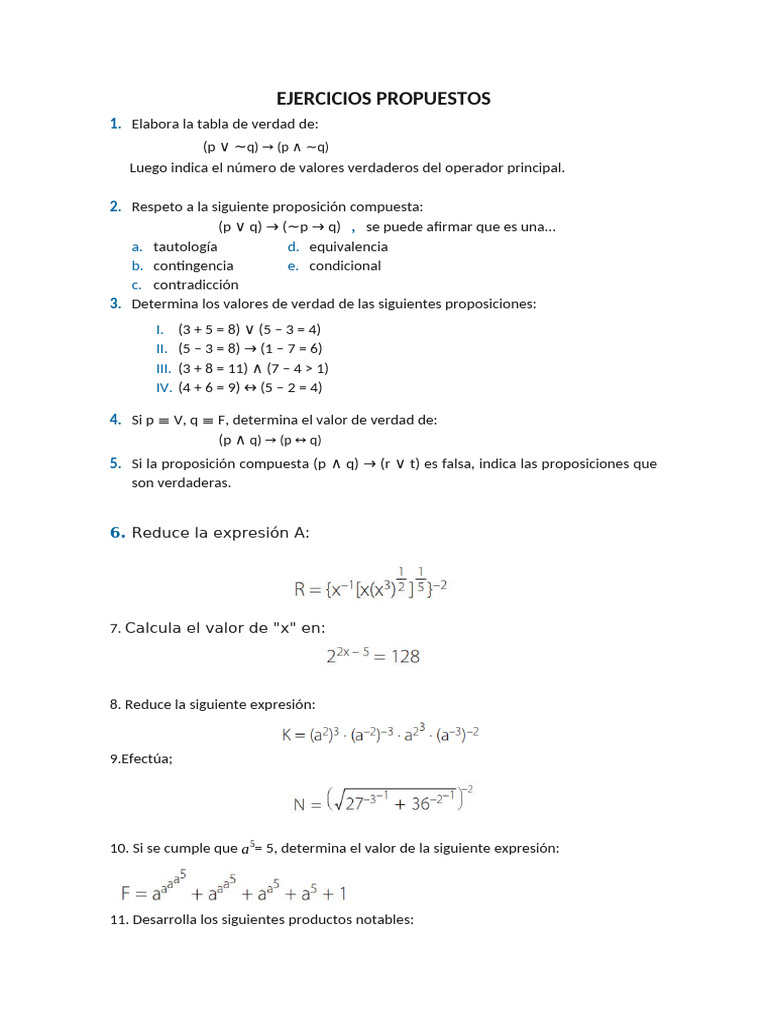 EJERCICIOS PROPUESTOS 5to | PDF
