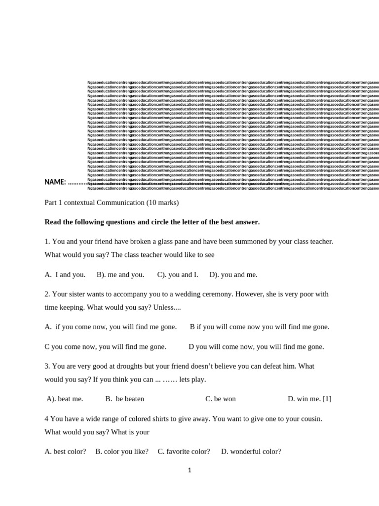 Form 1 English End-of-Term Test 2025 | PDF | Nelson Mandela