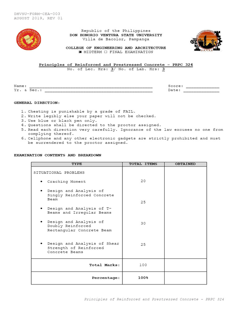 Answer Key Midterm Exam PRPC324 | PDF | Beam (Structure) | Reinforced ...