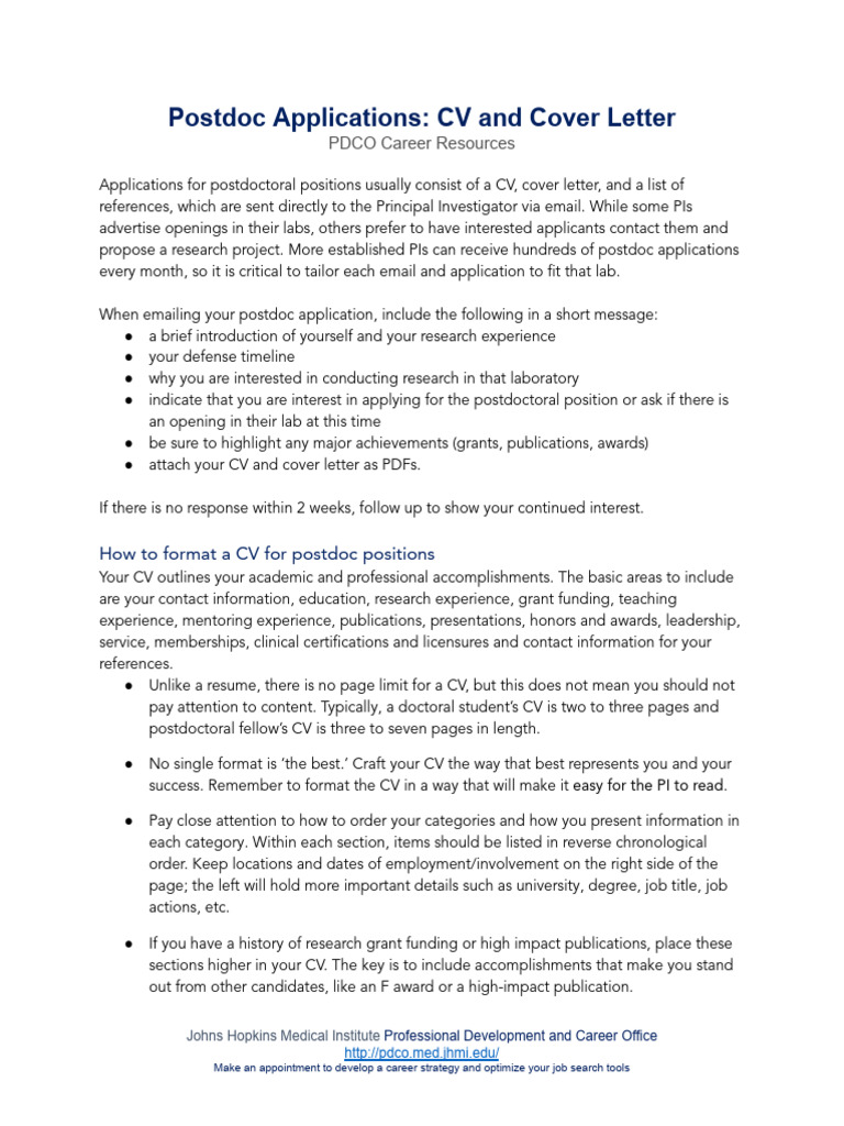 Postdoc Application: CV & Cover Letter Guide | PDF