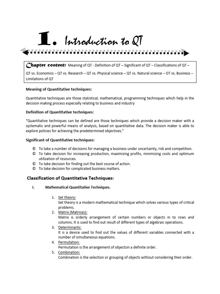 Introduction to Quantitative Techniques | PDF | Statistics | Matrix ...