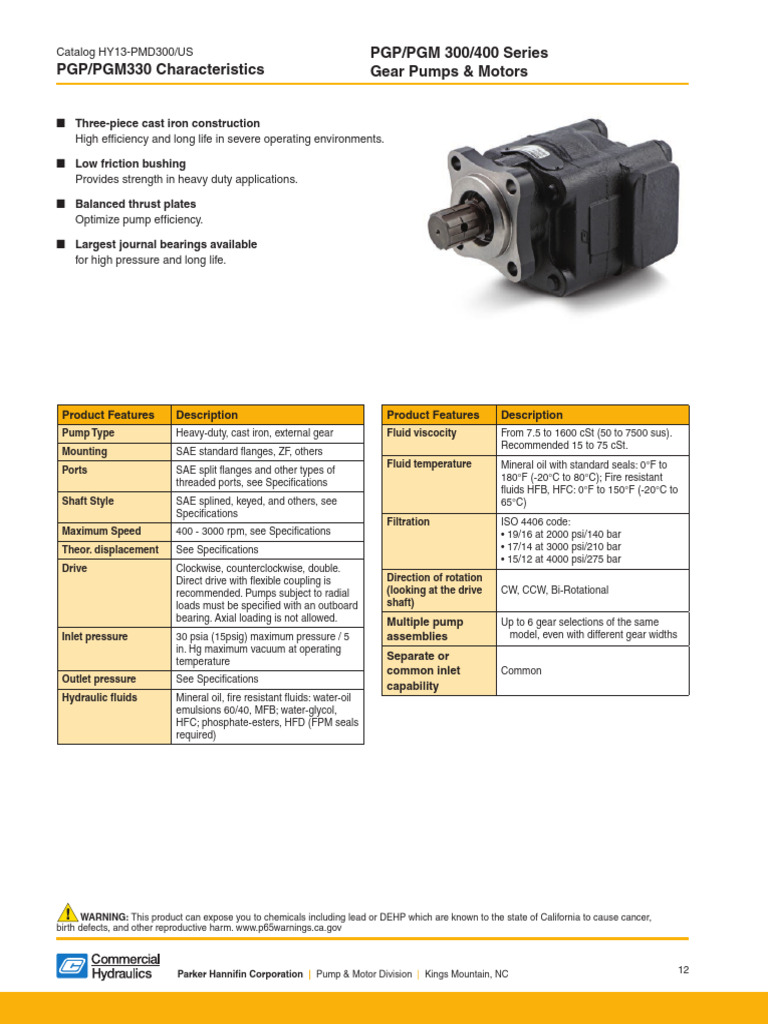 PGP330 Gear Pump Specifications | PDF | Bearing (Mechanical ...