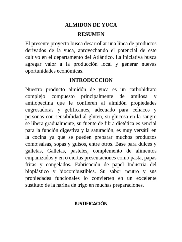 Almidon de Yuca | PDF | Almidón