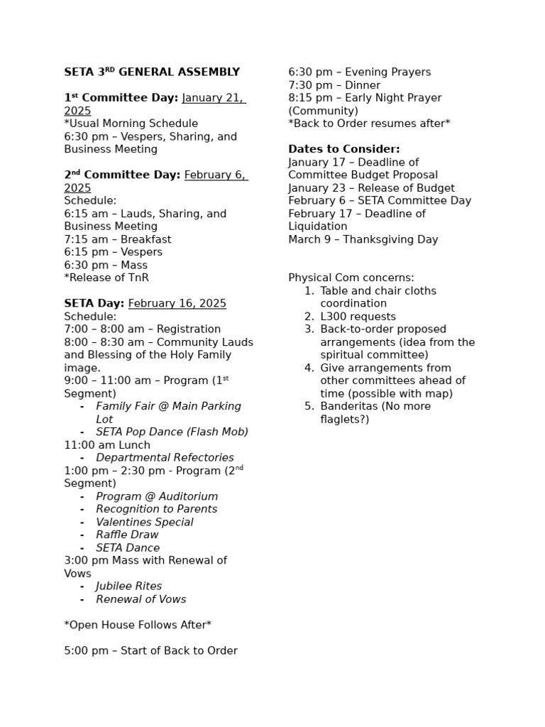 SETA 3RD GENERAL ASSEMBLY For Chairmen | PDF