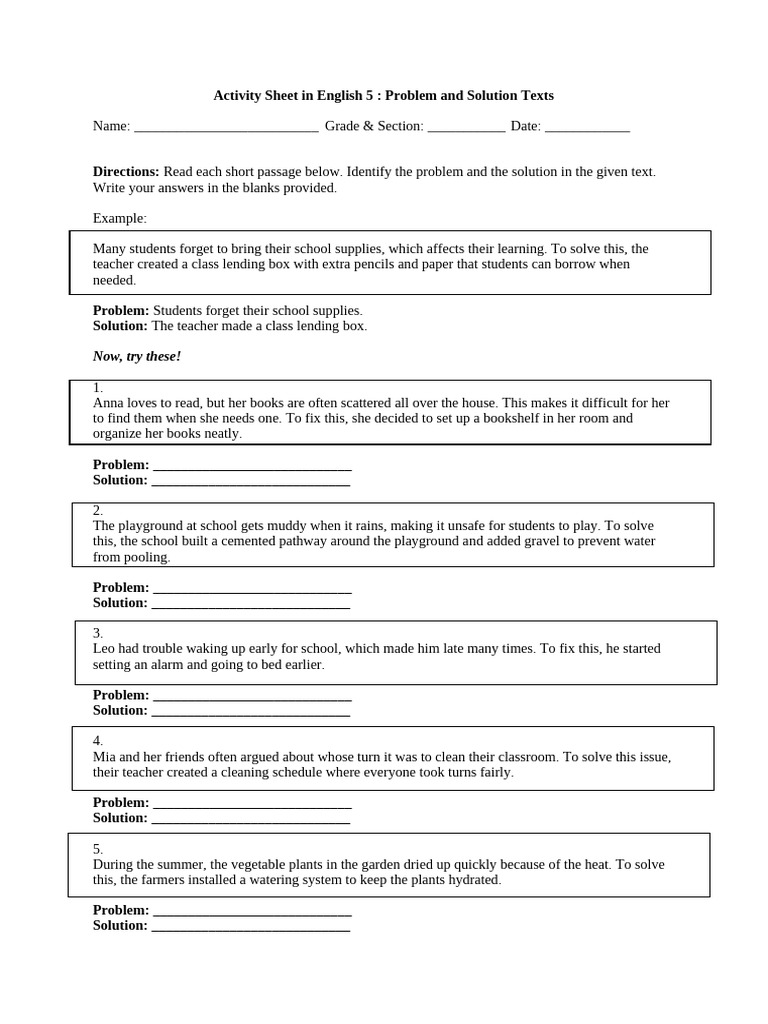 Problem and Solution Activities for Kids | PDF