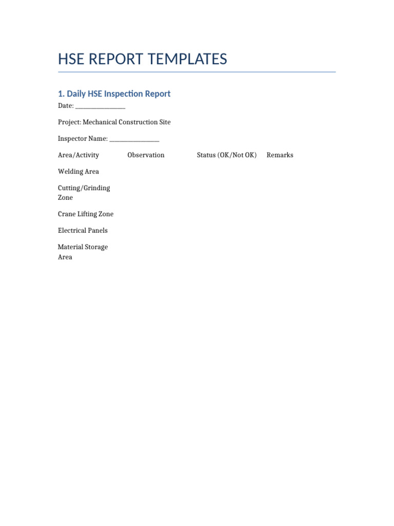 HSE Report Templates Overview | PDF