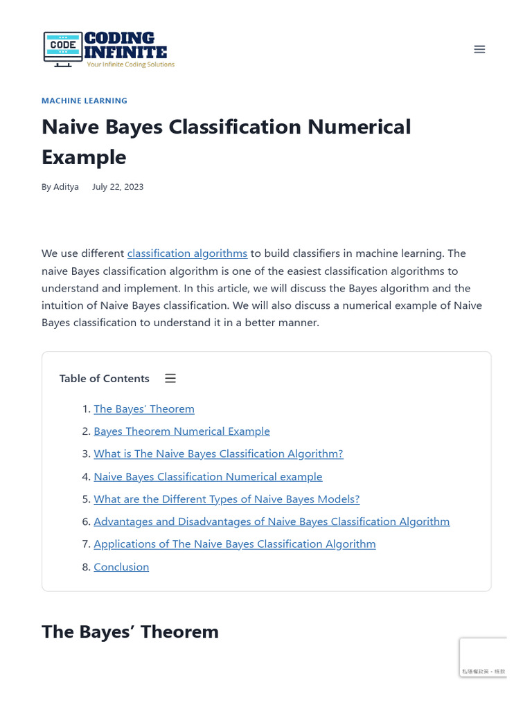 Naive Bayes Classification Numerical Example - Coding Infinite | PDF ...