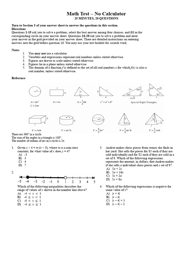 Math Test Instructions and Questions | PDF | Circle | Mathematics