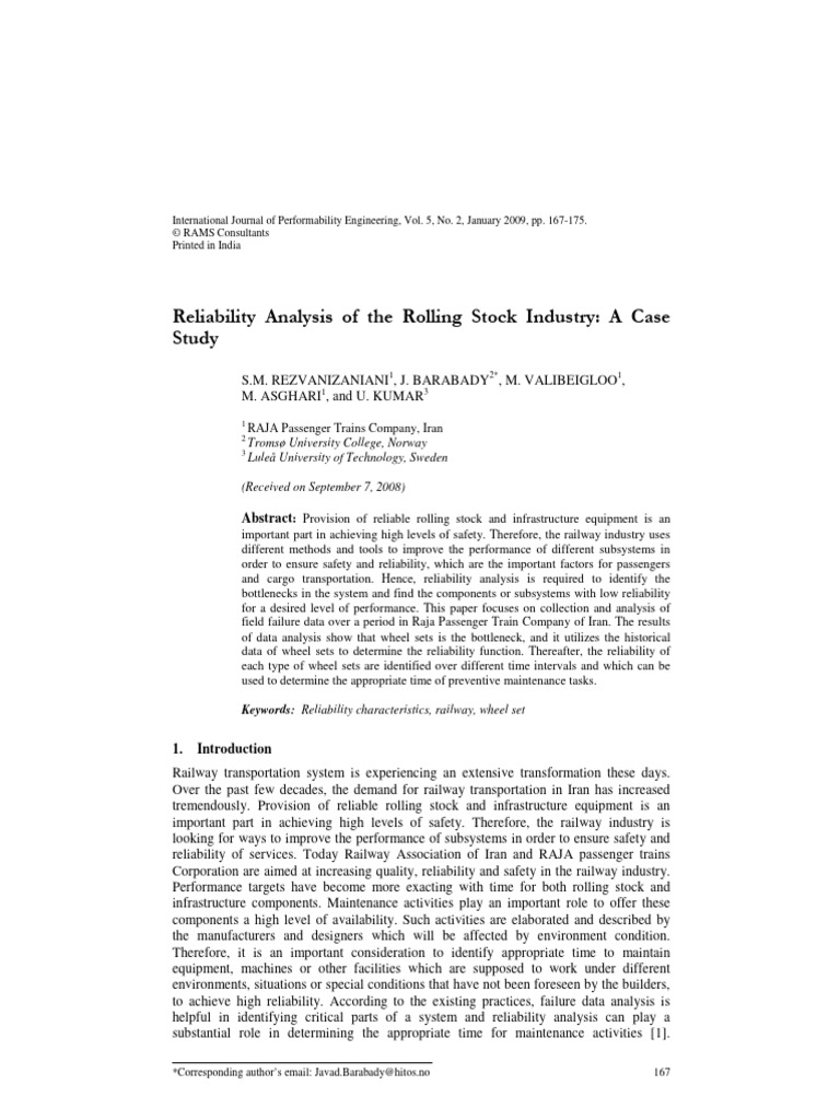Reliability Analysis of the Rolling Stock Industry_ A Case Study | PDF ...