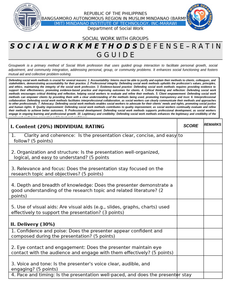 Social Work Group Methods Evaluation Guide | PDF | Social Work ...