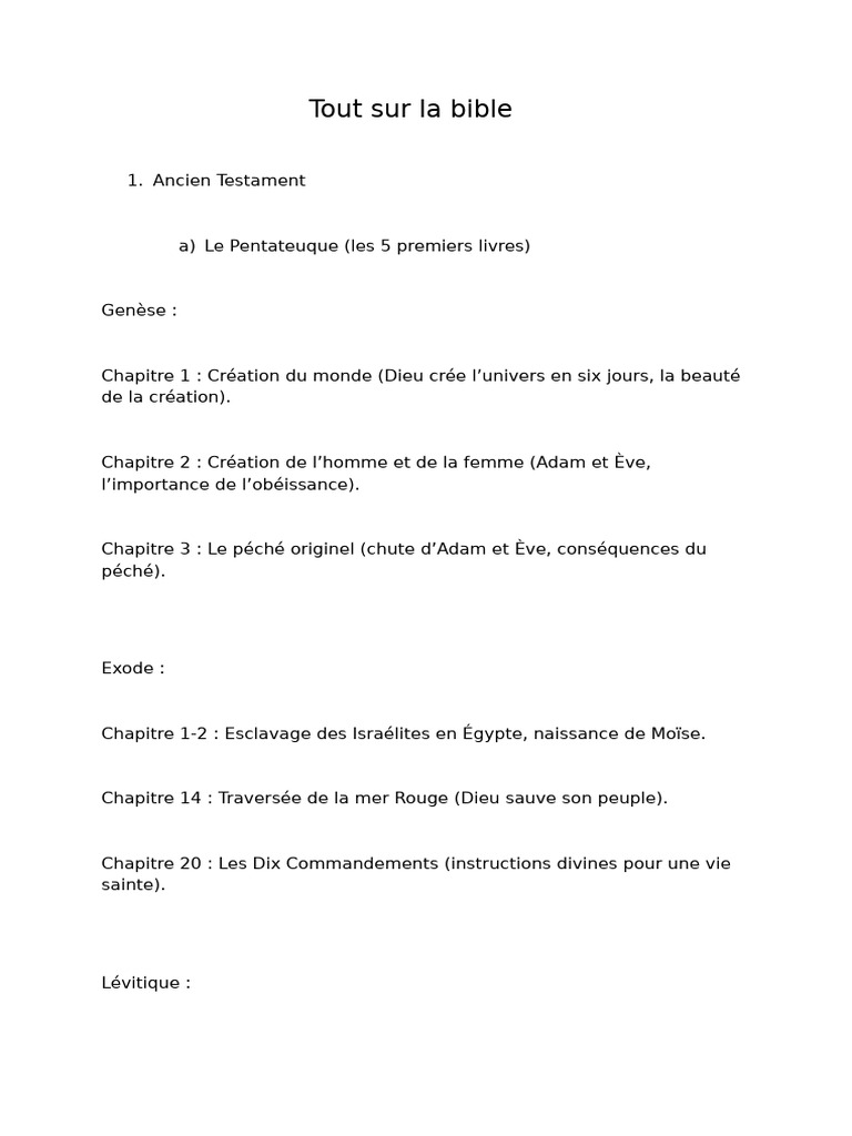 Tout sur la Bible : Résumé et Chapitres | PDF | Contenu de la Bible ...