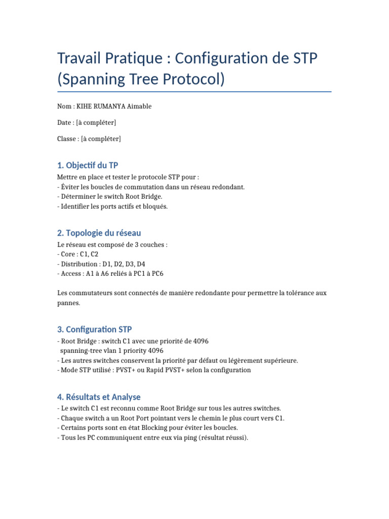 Configuration et Test du Protocole STP | PDF
