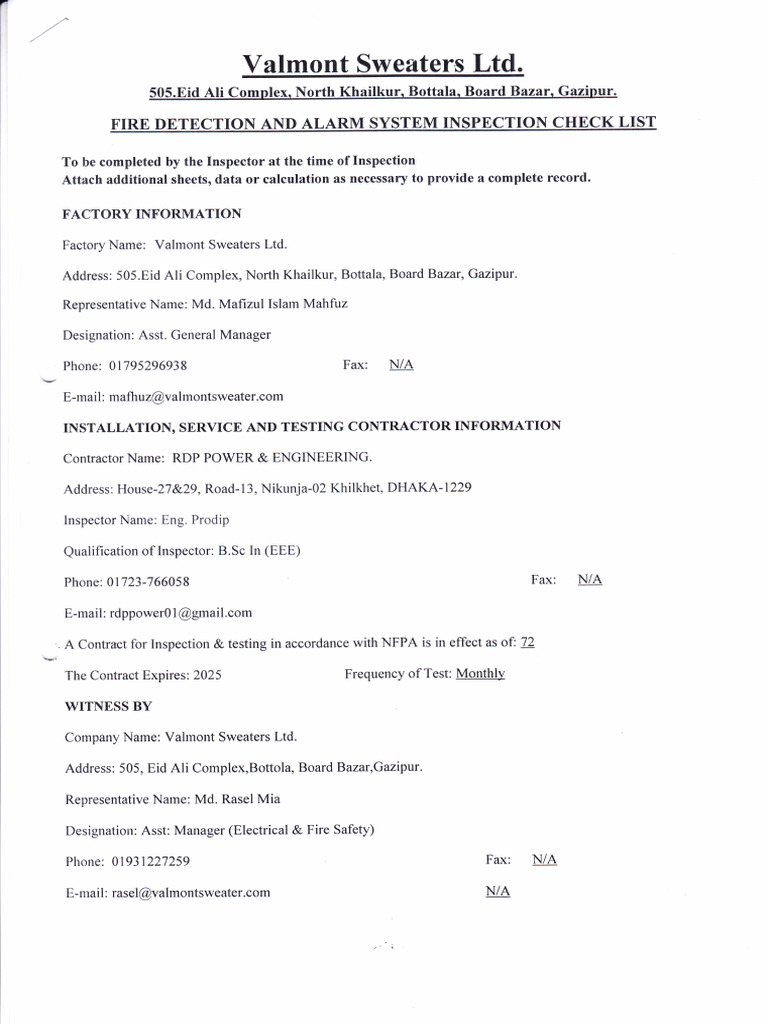 Fire Detection Alarm System Inspection Check List | PDF | Fire ...
