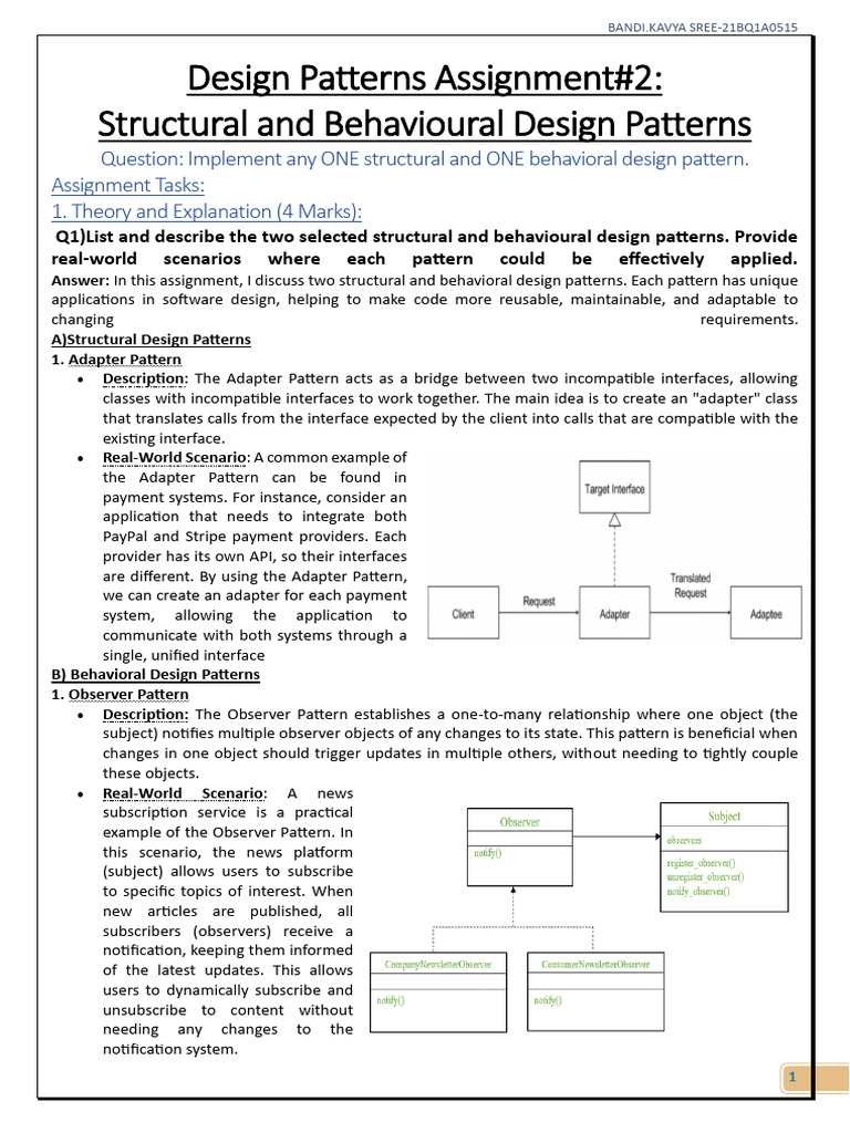 Design Patterns: Adapter & Observer Explained | PDF | Class (Computer ...