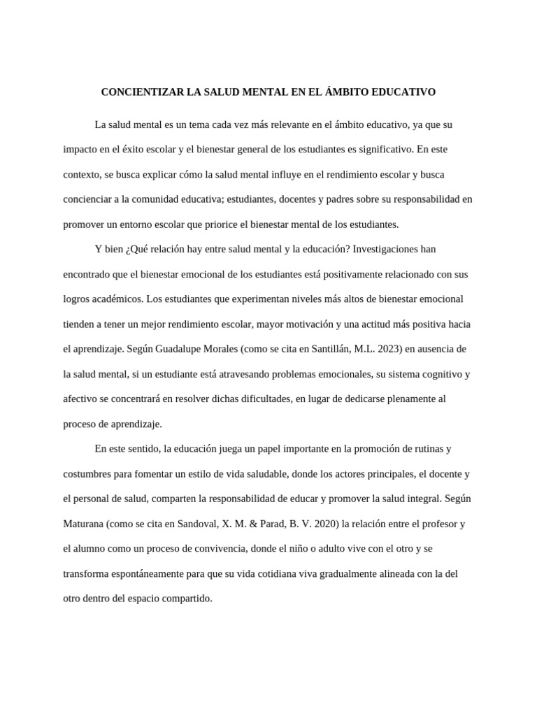 LA IMPORTANCIA DE LA SALUD MENTAL EN EL ÁMBITO EDUCATIV1 | PDF | Salud ...