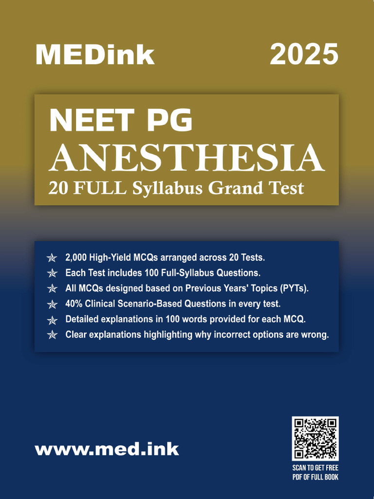 NEET PG Anesthesia Book 2025 | PDF | Medical Specialties | Clinical ...