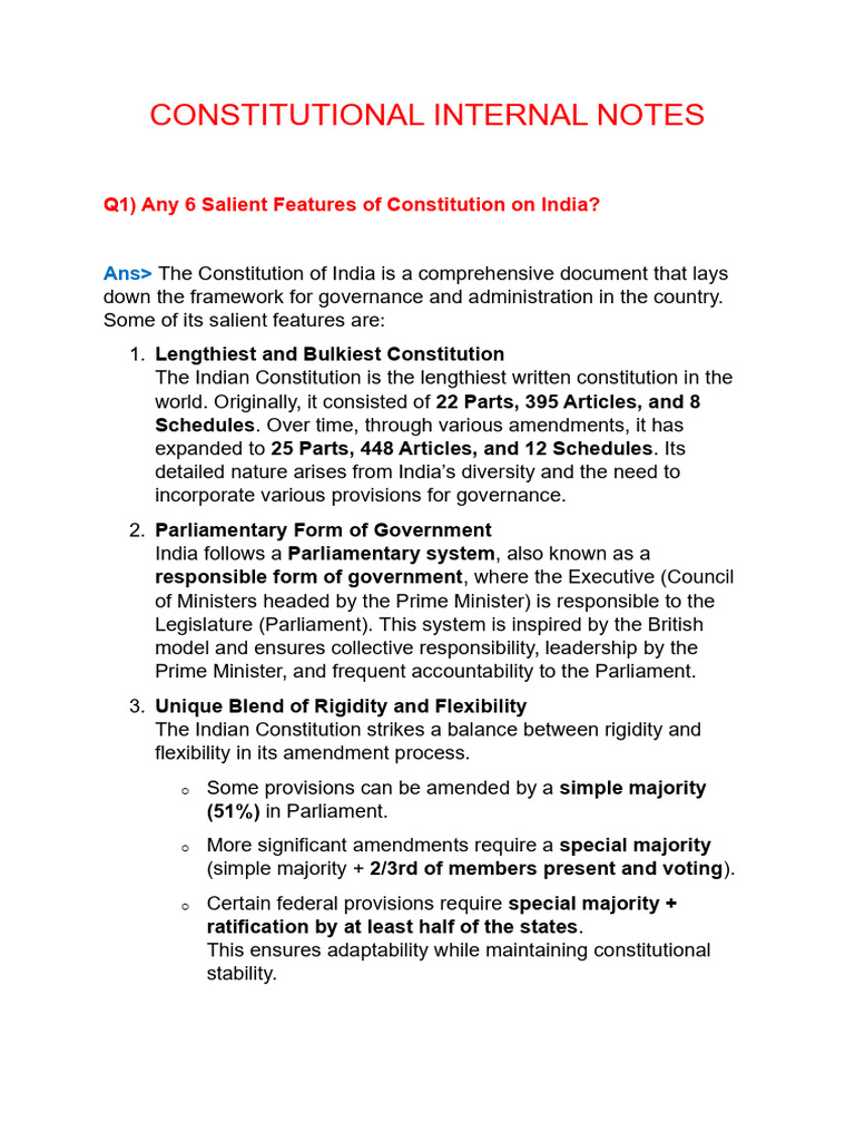 Salient Features of India's Constitution | PDF | Political Science ...