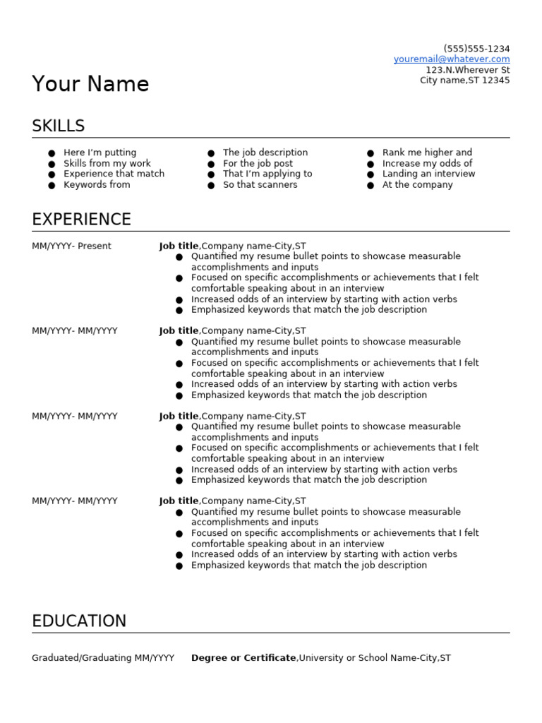 Simple Resume Template for Google Docs | PDF | Résumé | Business Documents
