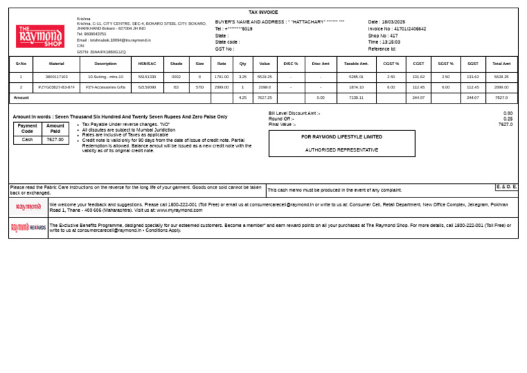 Tax Invoice for Raymond Purchase | PDF | Government Finances | Payments
