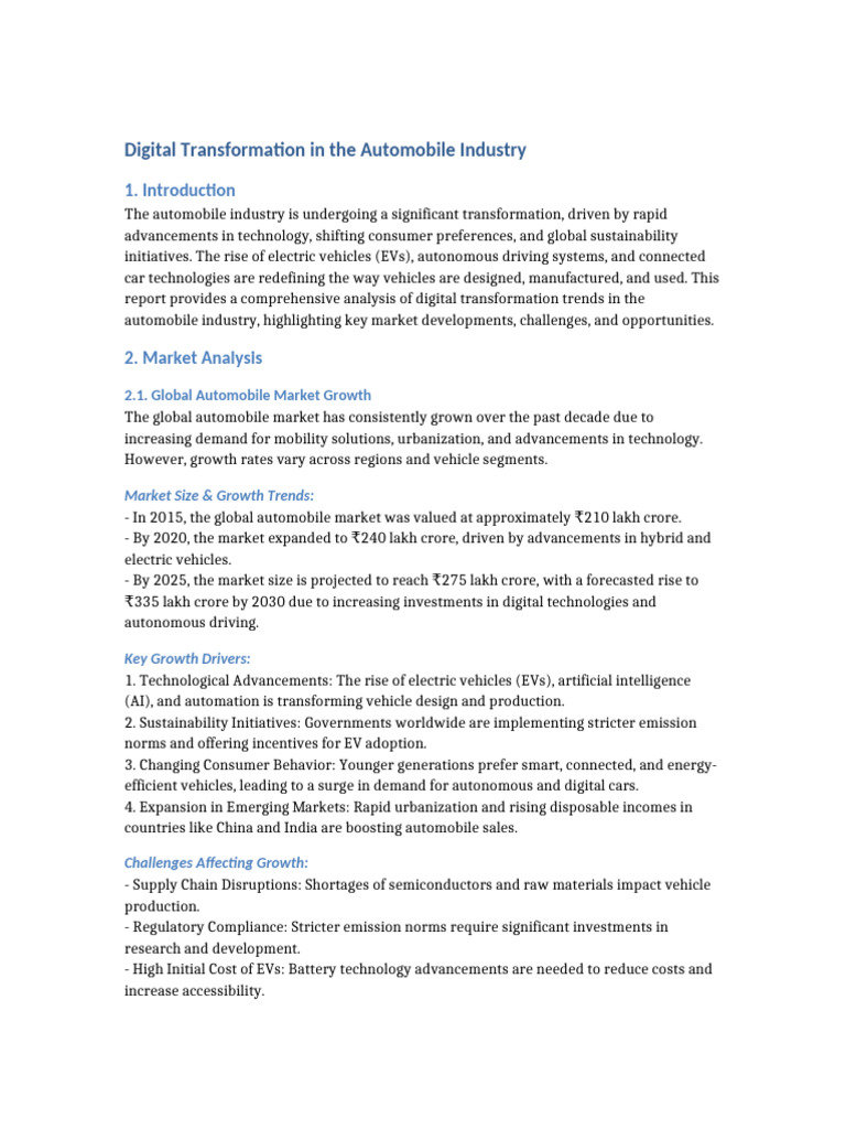 Digital Transformation Automobile Industry Pdf Electric Vehicle Car