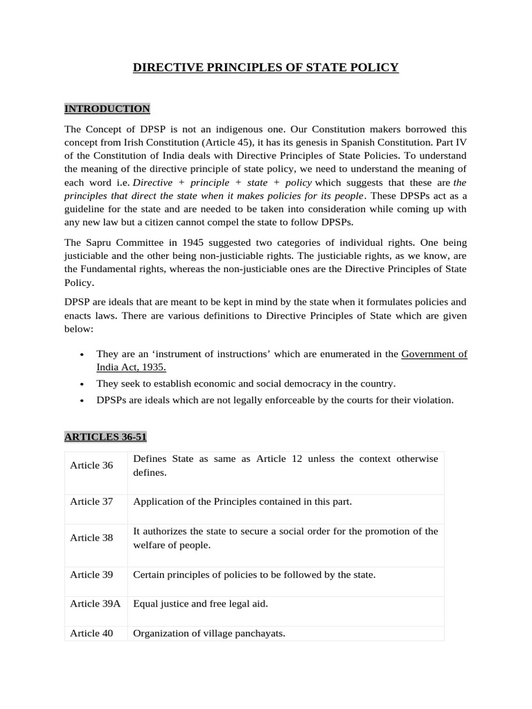 Directive Principles of State Policy | PDF | Political Charters ...