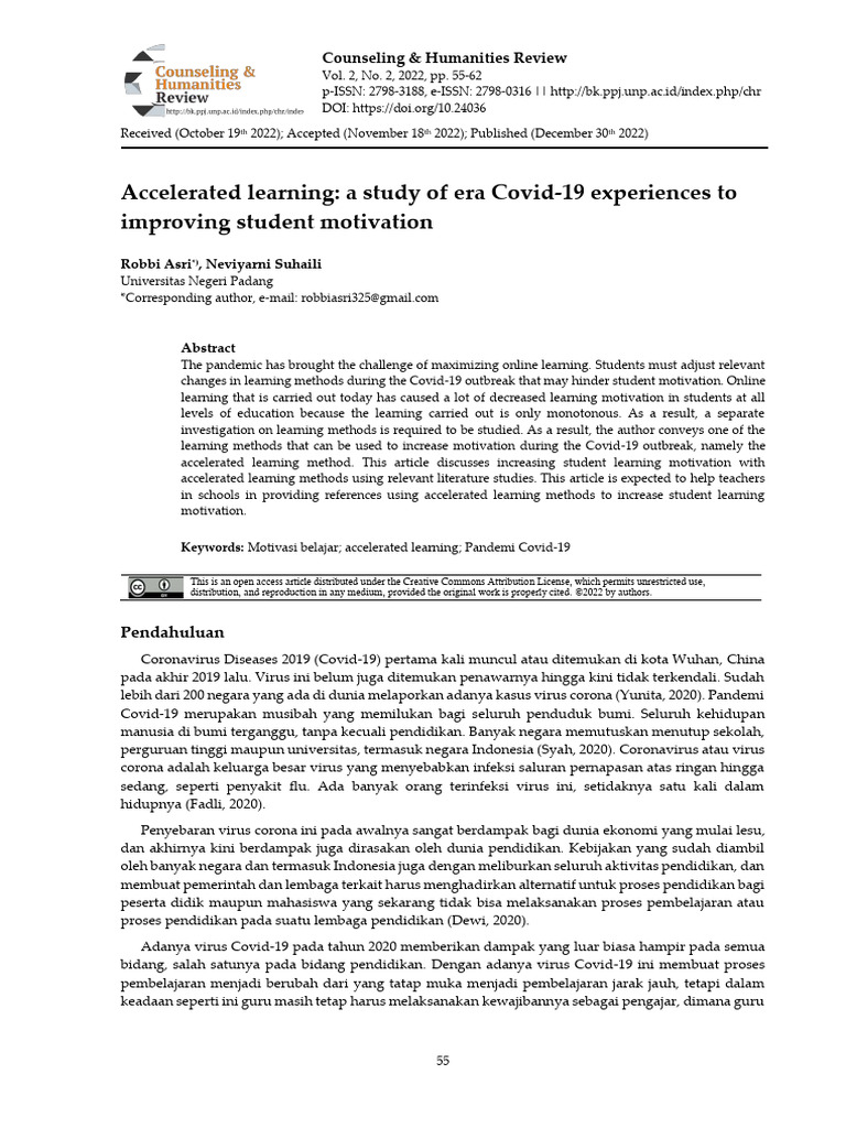 Accelerated Learning a Study of Era Covi | PDF