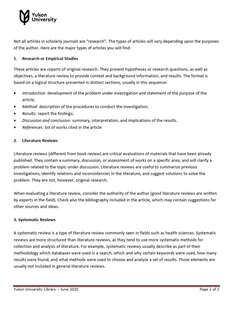 Types of Academic Articles Explained | PDF | Literature Review ...
