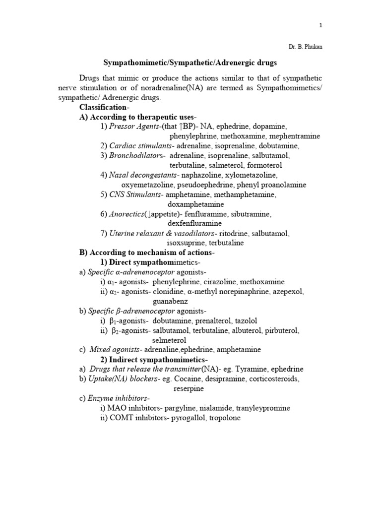 Overview of Sympathomimetic Drugs | PDF | Stimulant | Medical Specialties