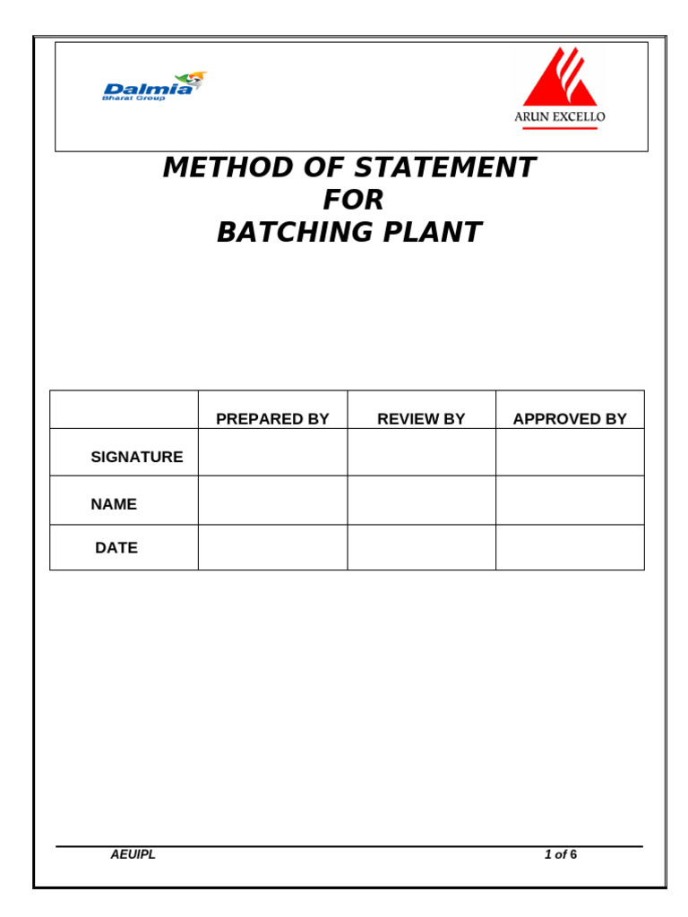 MOS FOR Batching Plant | PDF | Concrete | Construction Aggregate