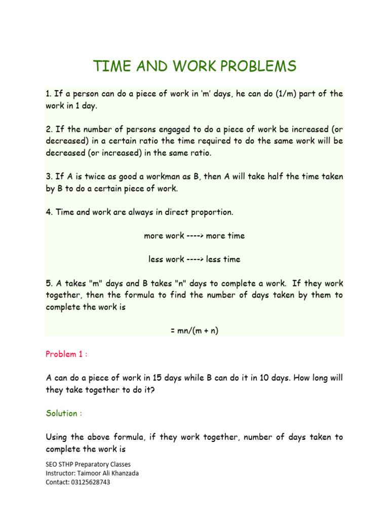Time and Work Problem Solutions | PDF
