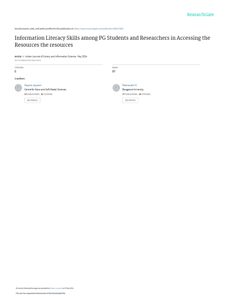 Information Literacy in PG Students | PDF | Information Literacy ...