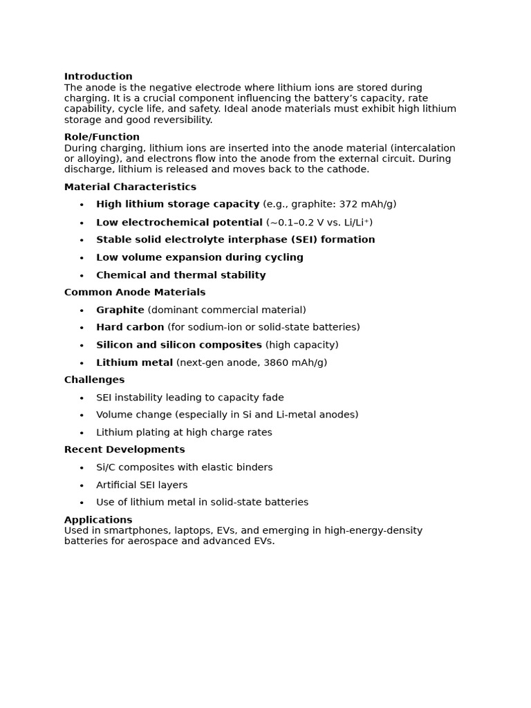 Anode Materials in Lithium-Ion Batteries | PDF