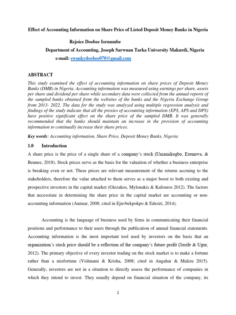 Accounting Impact on Nigerian Bank Shares | PDF | Economies | Business