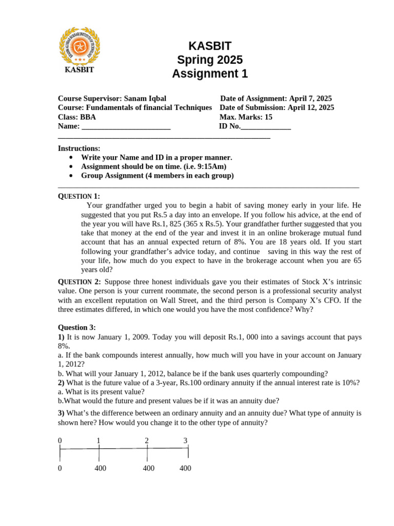 Assig 1 | PDF | Present Value | Interest