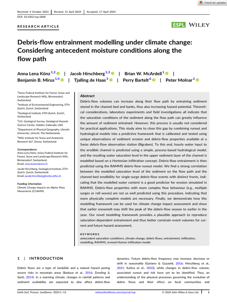 Könz Et Al. - Debris Flow Entrainment Modelling Under Climate Change ...