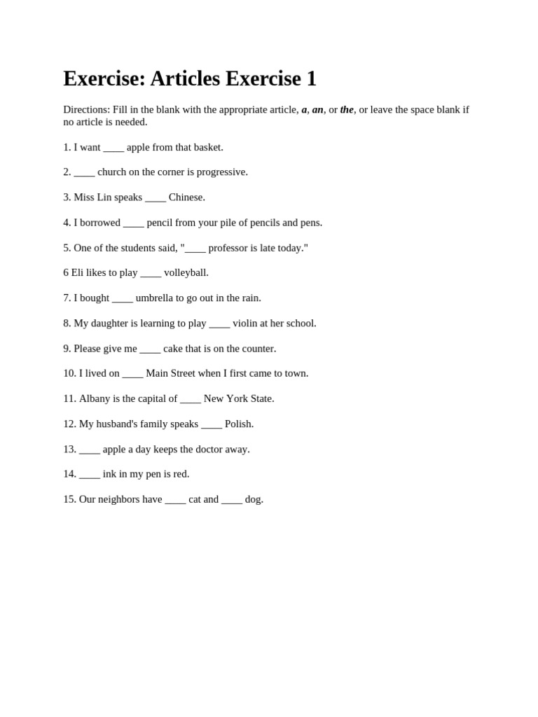Articles Usage and Exercises | PDF