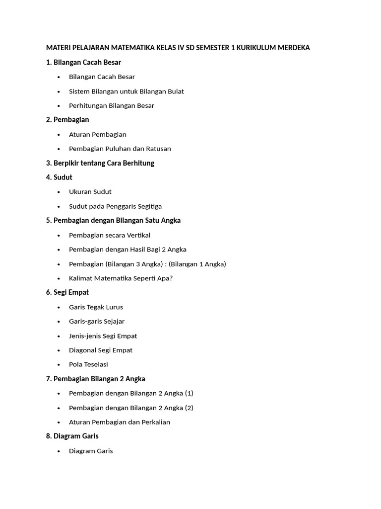 Materi Matematika Kelas 4 Semester 1 | PDF