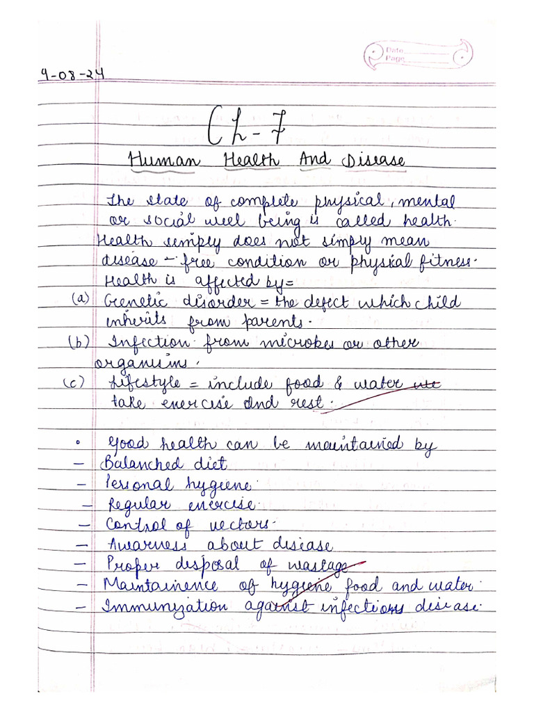 Human Health and Disease School Notes | PDF