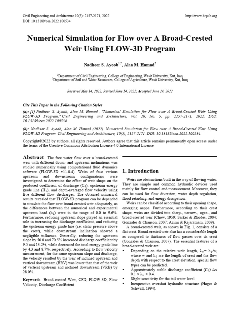 Numerical Simulation Flow over A Broad-Crested | PDF | Continuum ...