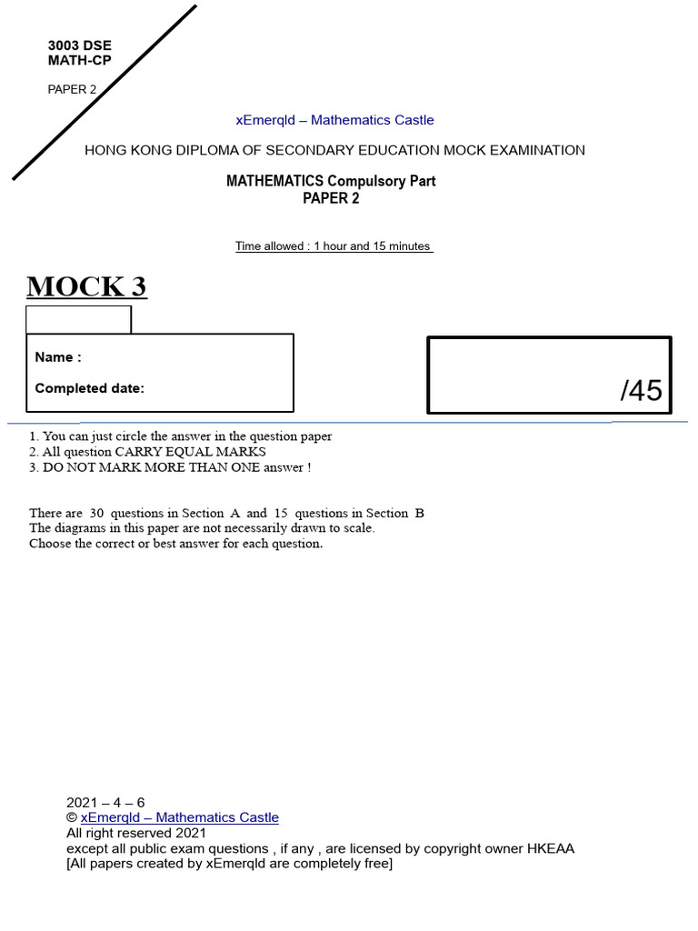 Maths Mock 3 Paper 2 3003 Pdf Pdf Circle Geometric Shapes