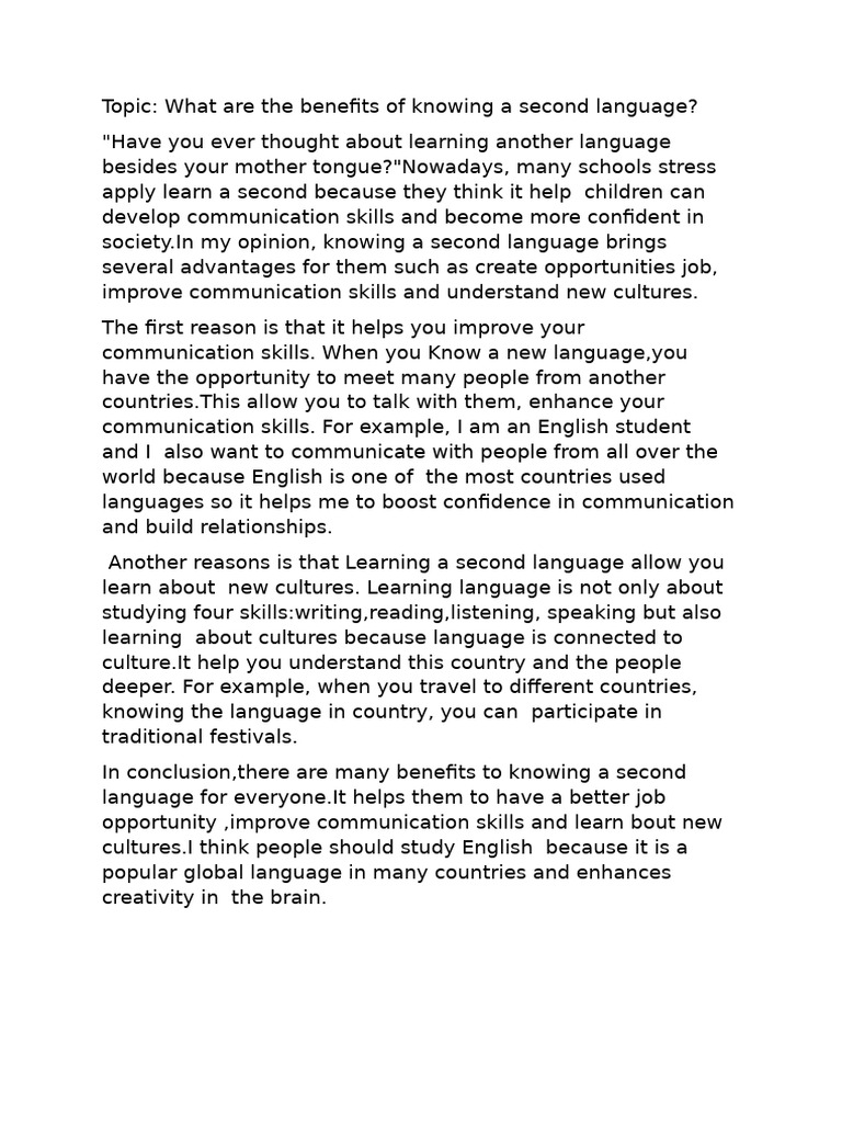Benefits of Learning a Second Language | PDF