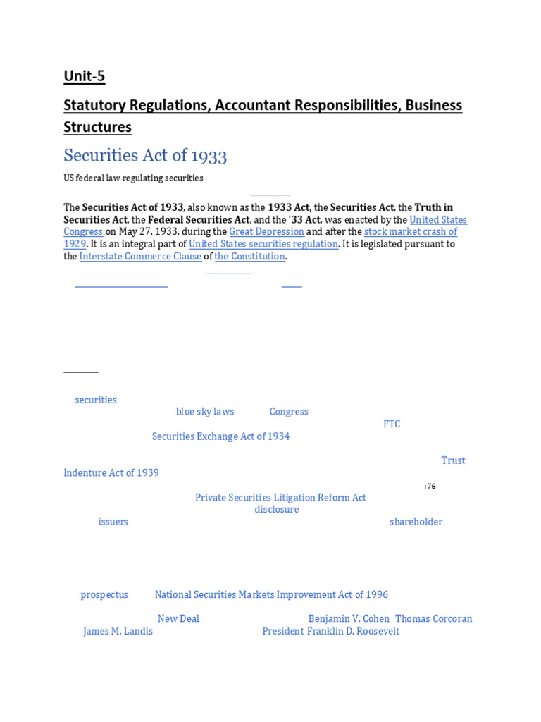 1933 Securities Act Overview and Compliance | PDF | Securities Act Of ...