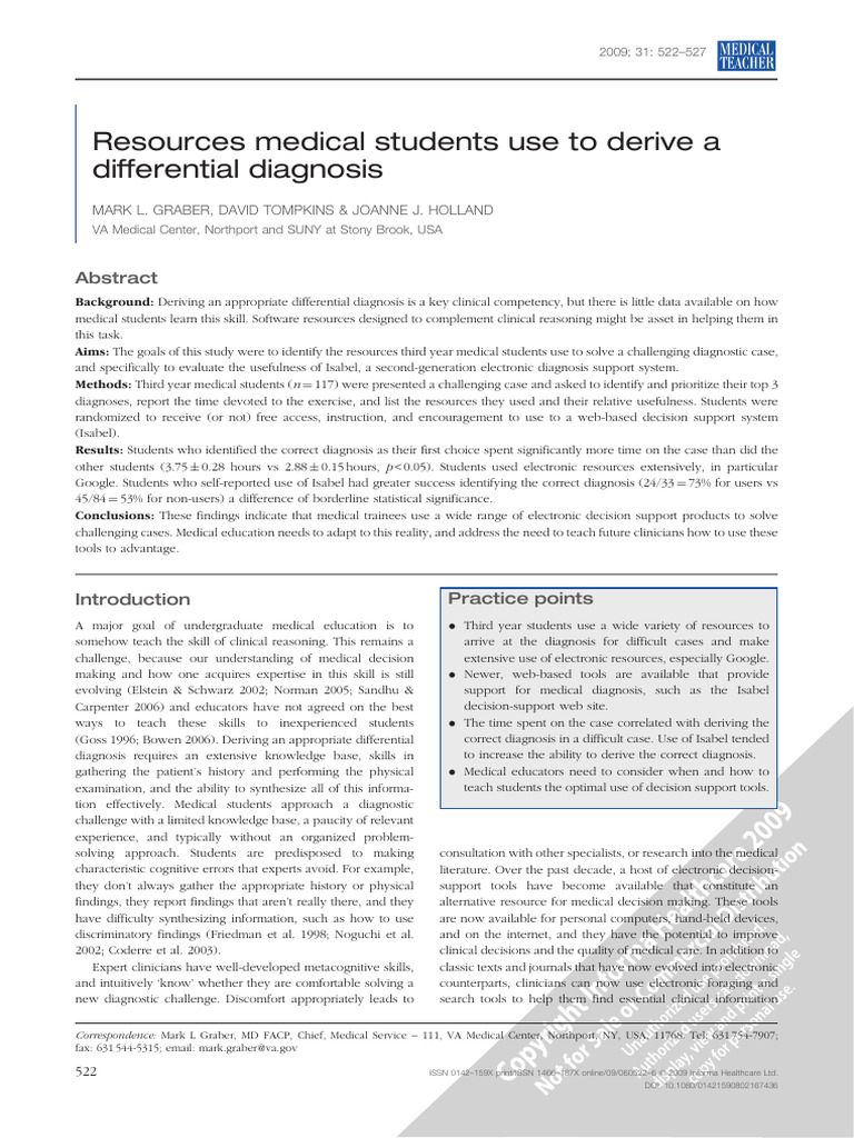 Resources Medical Students Use To Derive A Differential Diagnosis | PDF ...