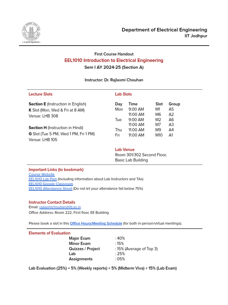 EEL1010 Electrical Engineering Course Guide | PDF | Electrical Network ...
