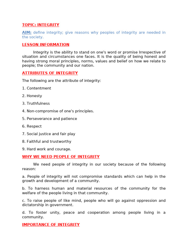 Integrity and Its Importance in Society | PDF | Integrity | Federal ...