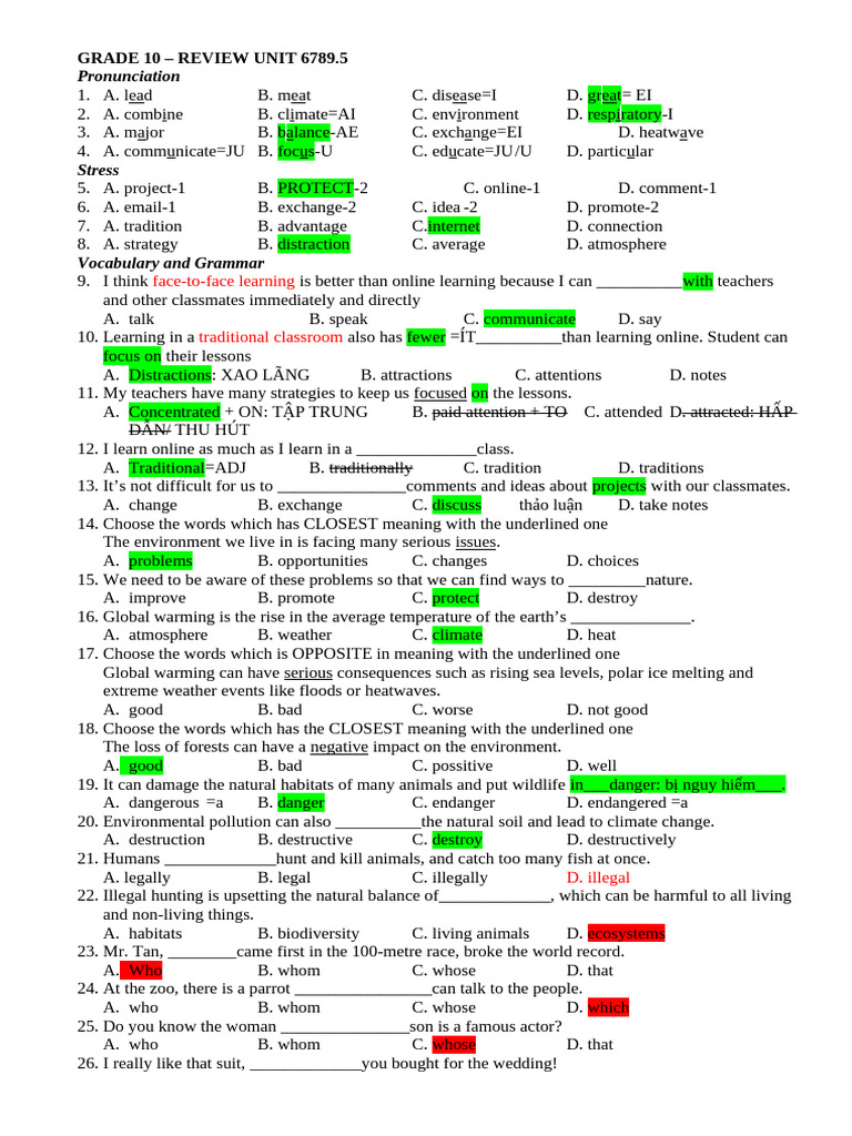Grade 10 - Review Unit 6789.5-Juren Key | PDF | Climate Change | Flood