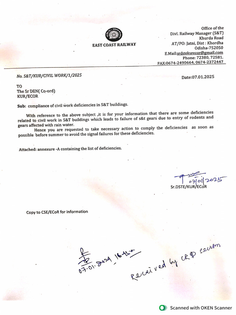 Civil Work Deficiency in S&T Building 09.01.2025 | PDF