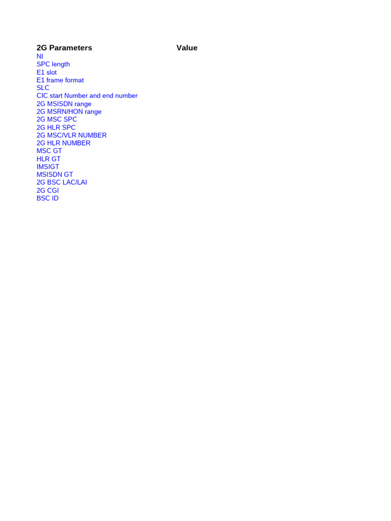 2G and 3G Parameter Specifications | PDF