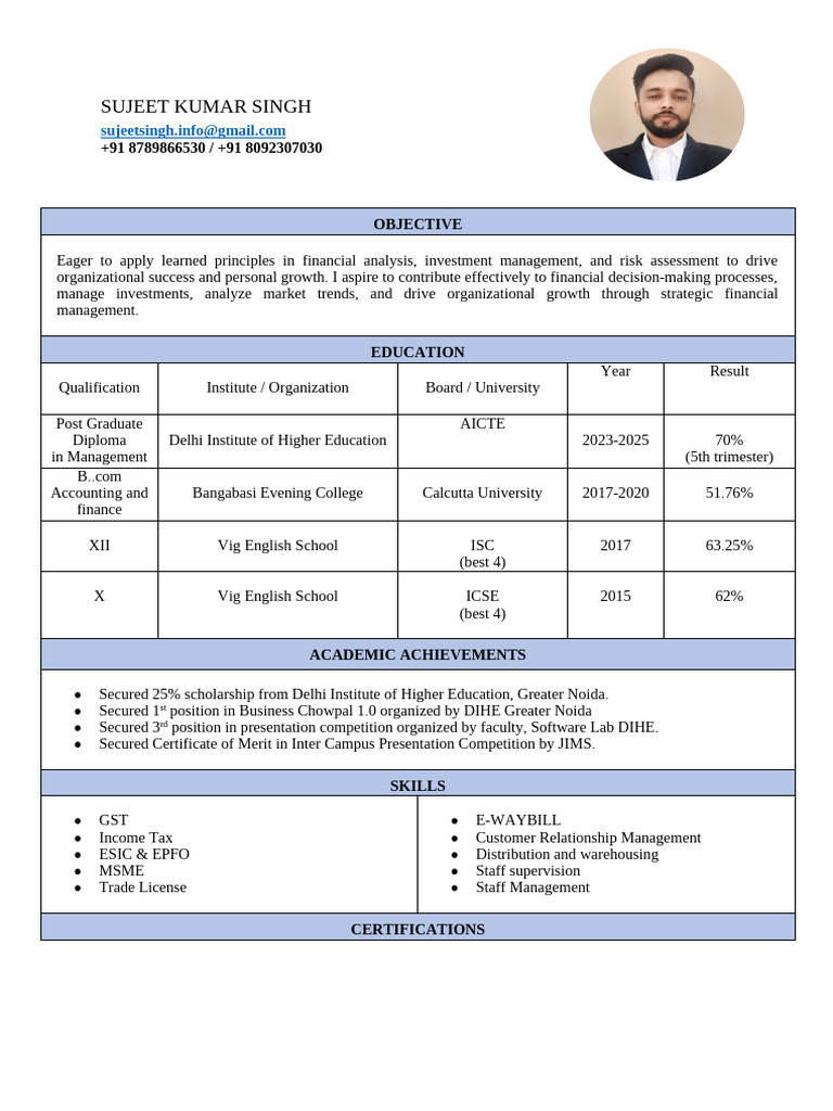 Financial Analyst Resume of Sujeet Kumar Singh | PDF | Economies ...